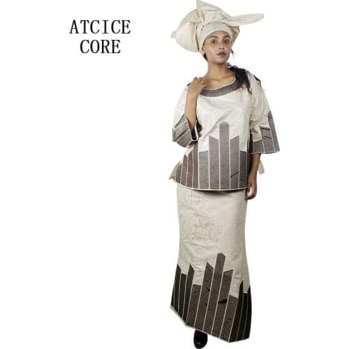 African fashion dress 100% cotton free shipping african bazin riche embroidery for women top with skirt W017