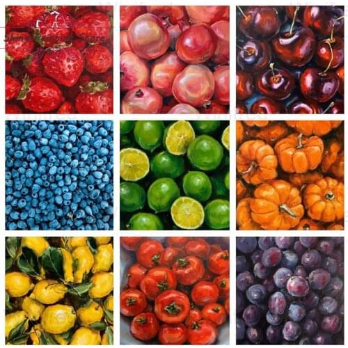 5D DIY Fruit Diamond Painting Grape Lemon Pomegranate Pumpkin Tomato Strawberry Cherry Picture Cross Stitch Diamond Embroidery