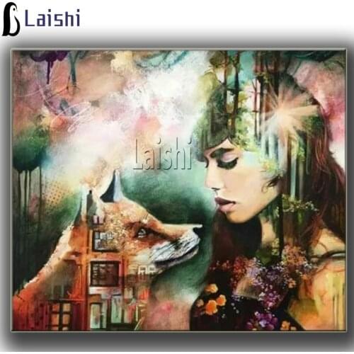 DIY Diamond Painting Graffiti, fox and Cartoon Girl Art Fantasy Character Handmade full round square drill Home Decoration Gift