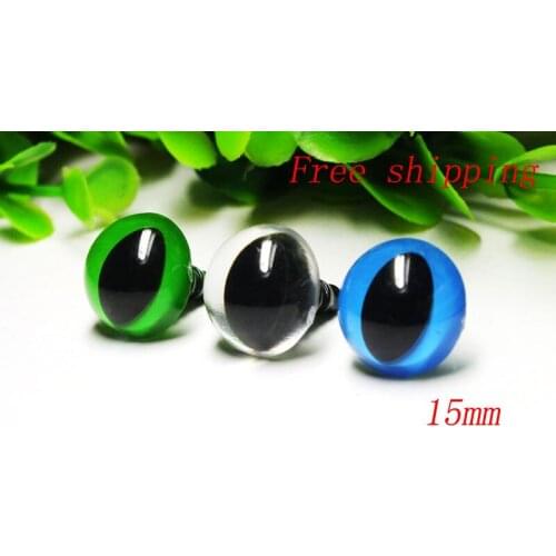 Free shipping 15mm green-White-bule color cat eyes 60pcs