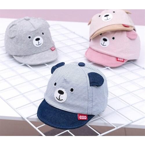 2021 Newsborn Kids Baby Boy Girl Cap Unisex Baseball Caps Cartoon Bear Striped Hat Cute Little Ears Casual Snapback Hats Visors