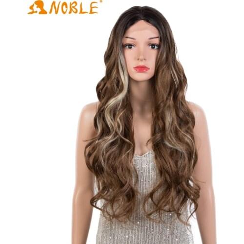 Noble Girl Synthetic Lace Front with Simulated Scalp Wig Loose Wave Wigs With Lace Headline Long wave Ombre Blonde Brown wigs