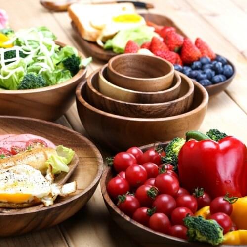 Large soup bowl wood handmade healthy food containers dinner dishes vintage salad rice Japanese style tableware noodles WY80312
