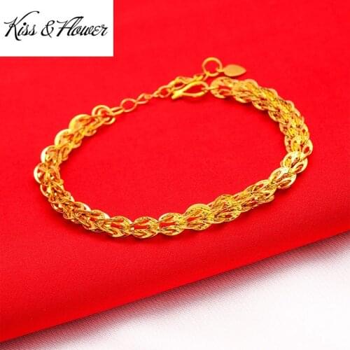KISS&FLOWER BR164 2021 Fine Jewelry Wholesale Fashion Woman Girl Birthday Wedding Gift Pteris Exquisite 24KT Gold Chain Bracelet