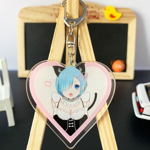 Popular Anime RE: ZERO Ram Rem Emilia Keychain Acrylic Cartoon Figures Key Chain Ring for Otaku Cosplay Bag Charm Birthday Gift