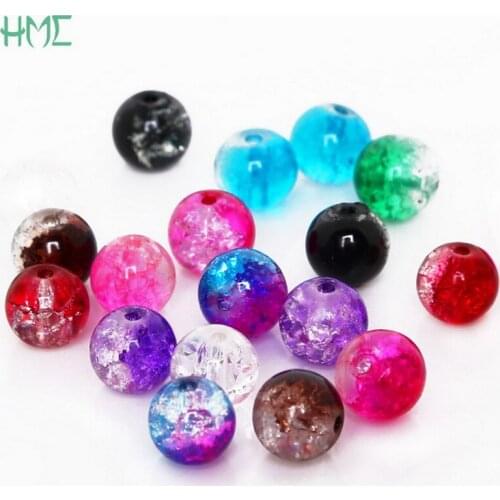 Fashion Two-Tone Color Crackle Round Glass Beads 10 Color Dia 8MM Aperture 1MM 50pcs for DIY Bracelet Necklace Jewelry