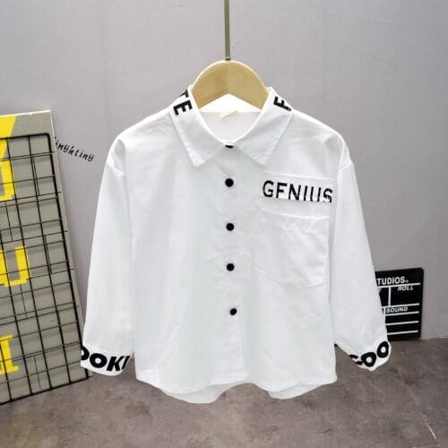 New 2020 Spring&Autumn Children shirts Letter Printing Cotton 100% long-sleeved Boys shirts Fit for 2-7 Years kids white shirts