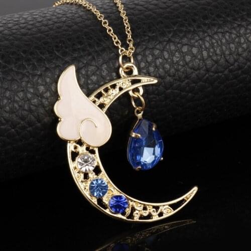 Retro Childrens Star Moon Necklace Womens Jewelry Crystal Heart-shaped Scepter Necklace and Pendant Womens Girl Necklace Gift