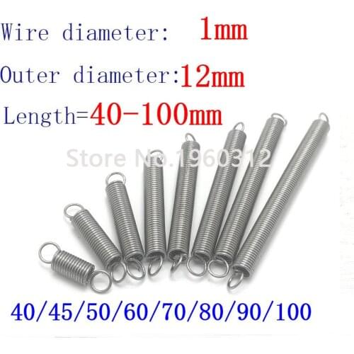 2Pcs 304 Stainless Steel Dual Hook Small Tension Spring Hardware Accessories Wire Dia 1mm Outer Dia 12mm Length 40-100mm