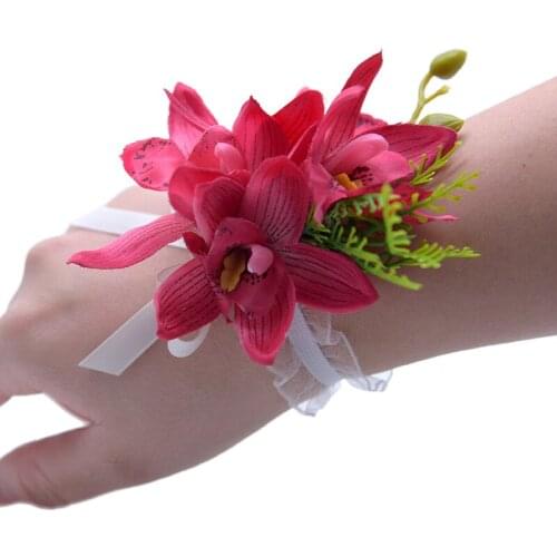 Simulation Cymbidium Wrist Flower Artificial Orchid Elegant Bride Bridesmaid Wedding Accessories