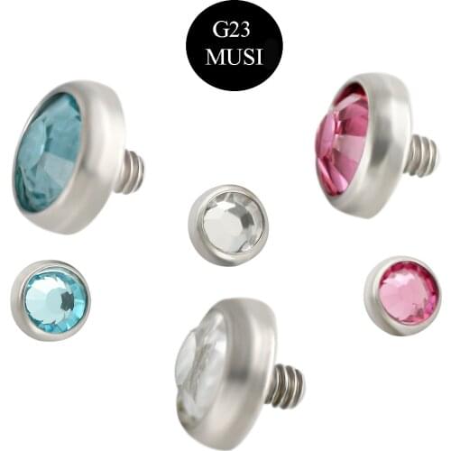 JHJT MUSI 3PCS 4mm Dermal Anchor without Base G23 Titanium Steel/Blue/Pink Color Cubic Zirconia Round Shape Body Jewelry