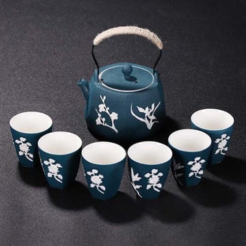 Ceramic large kung fu tea set set beam pot set home retro simple Chinese office drinking teapot teacup