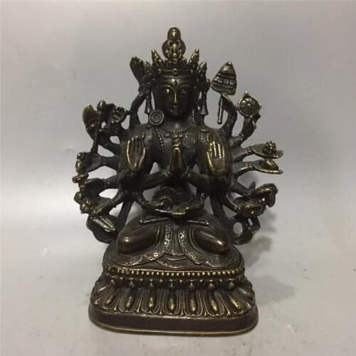 Chinese Bronze Sculpture Buddhism Thousand Hand Avalokitesvara Guanyin Kwan-yin Buddha Household Fengshui Decoration