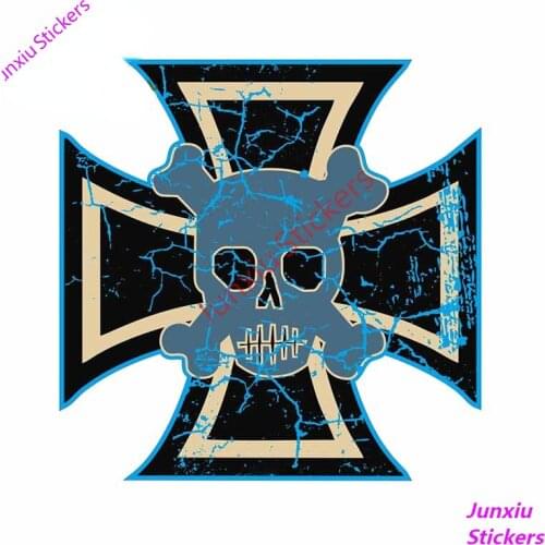 Creative Decals Distressed Aged Iron Cross with Skull Design Car Sticker for SUV Rear Windshield Trunk Decor Decal PVC13x13cm