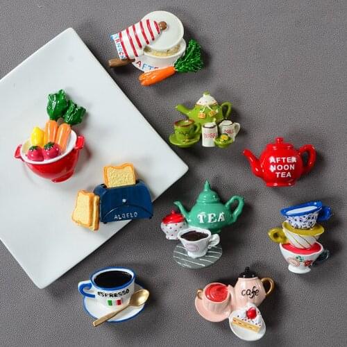 Nordic INS Refrigerator Magnet Creative 3D Afternoon-tea and Coffee Resin Kitchen Fridge Decoration Food Message Post Sticker