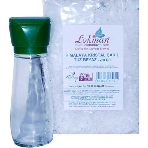 Salt Pepper Mill Green + Gravel of Himalayan Salt White 250 G