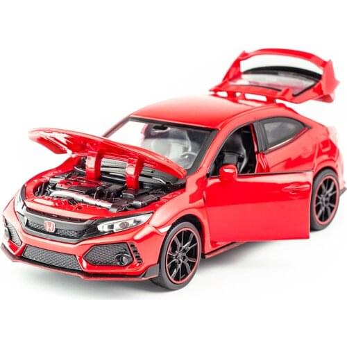 1:32 Alloy Car Model HONDA CIVIC TYPE-R Diecasts & Toy Vehicles Metal Car Toys Sound Light Pull Back Toys For Boy Children Gift