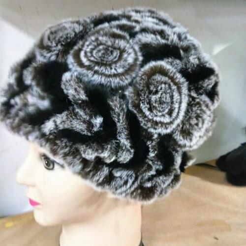 H7533 Fashionable Womens Beanie Hat Rex Rabbit Fur Ear Protecting Skullies Cap Female Thickened Warm Nine Roses Leisure Caps