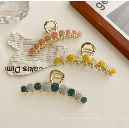 Summer Fashion Metal Big Hair Claws Hair Accessories For Women Enamel Round Gold Color Hairpins Clips Girls Jewelry Wholesale