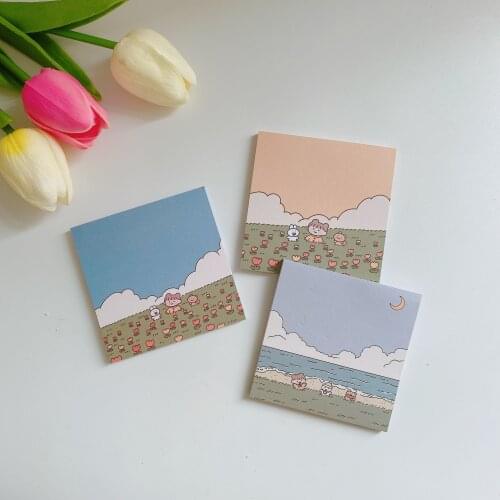 Cartoon Cute Forest Girl Memo Pad 50sheets Square Small Message Book Student Creative Learning Note Plan Paper Kawaii Stationery