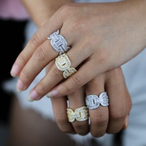 New women Men trendy 2020 ig Rings Gold Color Top Quality Bling Bling Ice Out AAA CZ Hip Hop Punk Ring Cuban Link Chain