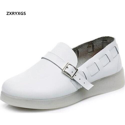 2021 New Fashionable Spring White Nurse Shoes Flat Soft Sole Wear Comfortable Loose Black Work Shoes Thick Bottom Woman Flats