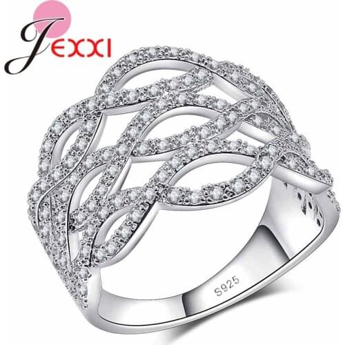 New Fashion Jewelry Hollow Design White Crystal Zircon Cross Ring Women 925 Sterling Silver Wedding Party Finger Rings