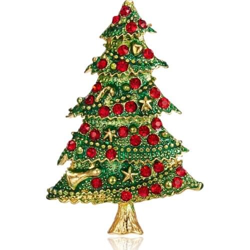 New Year Christmas Tree Brooch Pin Rhinestone Jewelry Accessories Enamel Badge Creative Red Super Teacher Xmas Gift Dropshipping