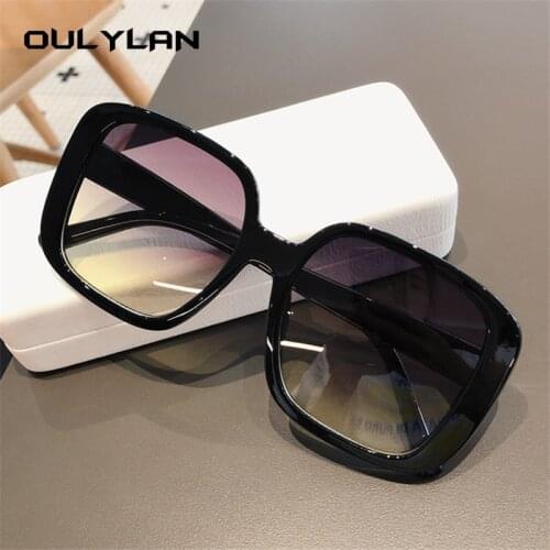 Oulylan Oversized Square Sunglasses Women Gradient Sun Glasses Ladies Shades Eyewear UV400 Unique Checked Frame Design