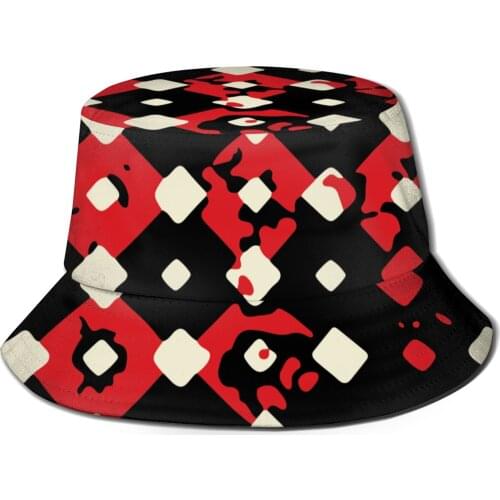 CINESSD Bucket Hat Unisex Bob Caps Hip Hop Gorros Black And Red Pattern Summer Panama Cap Beach Sun Fishing Hat