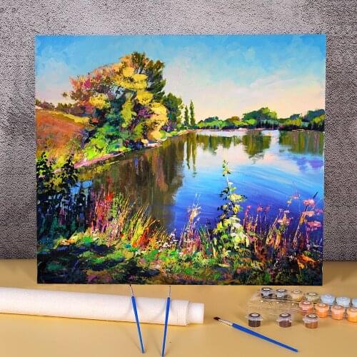 Landscape Near The River DIY Painting By Numbers Package Oil Paints 40*50 Picture By Numbers Photo Home Drawing