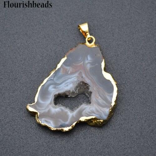 Natural Black Freeform Drusy Geode Stone Slice Necklace Pendants 5pc per lot