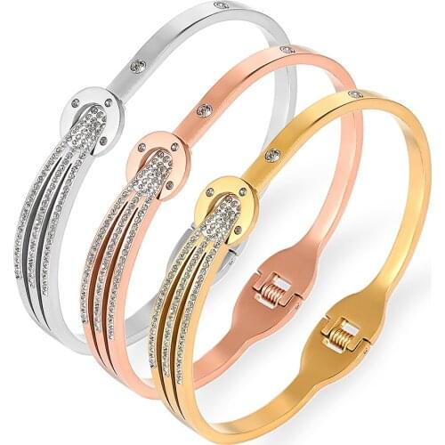 Full Crystals Paved Bangles Bracelets Stainless Steel Zirconia Bangles for Women Charm Bangles Party Jewelry Wholesale