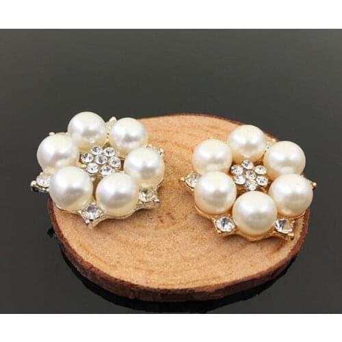 5pcs/set Two Colour 28mm Flower Rhinestones Buttons Pearl button wedding decoration Diy Alloy Diamante Cryustal Bow Accessories