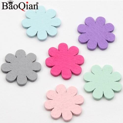 20Pcs 26mm Mixed Wooden Flower Slice For DIY Wood Crafts Embellishments Home Decoration Accessories