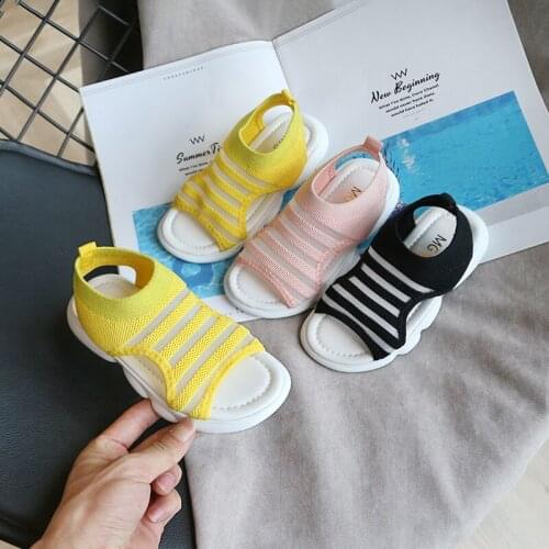 Children Casual Sandals Kids Summer Shoes Air Mesh Breathable for Boys Girls Striped Candy Color Cut-outs Fashion Sandals 26-35