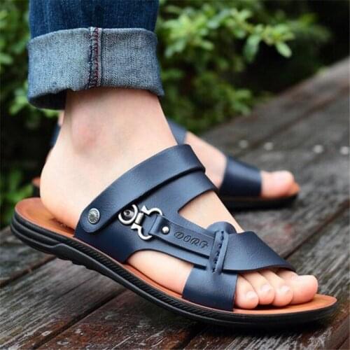 Topvivi sandals for men outdoor leather designer 2021 summer open toe sandals beach shoes leather slippers for men high quality