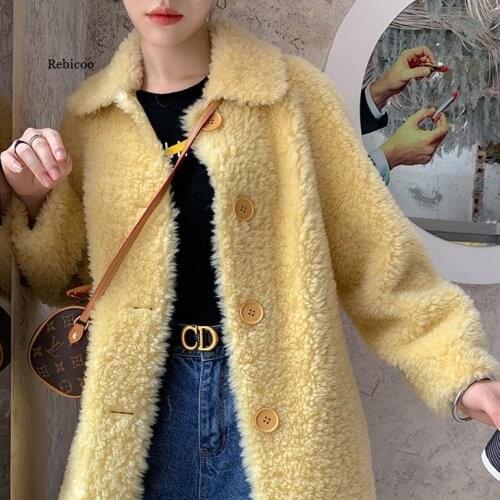 Women Winter New Fahion Real Wool Sheep Fur Coat Jacket Female Thick Warm Genuine Granular Sheep Shearling Overcoat