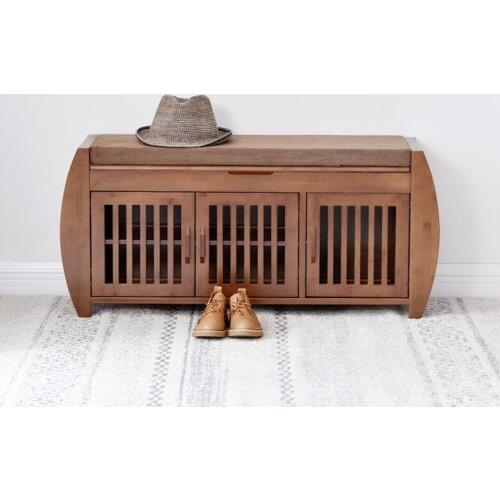 Modern Bamboo Shoe Rack Cabinet Entryway Organizer Storage Household Shelf with Seat Cushion Bamboo Furniture Hallway Shoe Stand