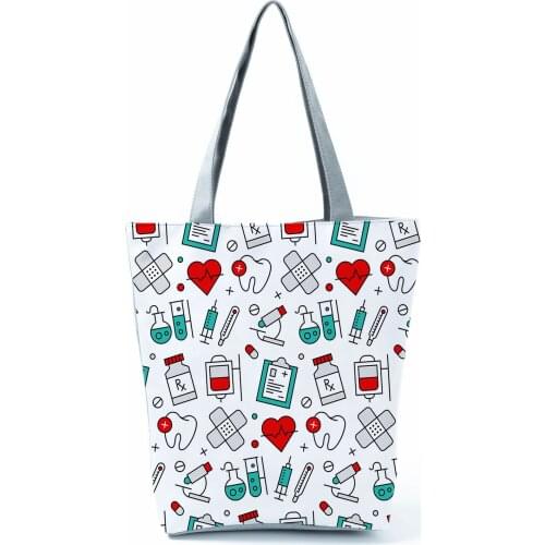 Dentist Nurse Print Shoulder Bag Ladies Fashion Cartoon Handbags Female Eco Friendly Beach Travel Bag High Capacity Shopping Bag