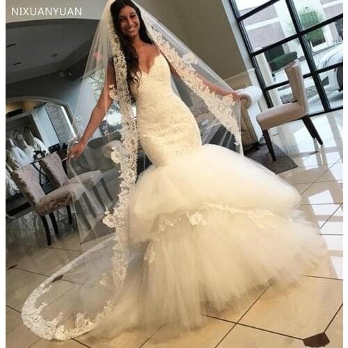 Mermaid Wedding Dress Tulle Bridla Gowns with Spaghetti Straps Sweep Train Garden Beach Trumpet Wedding Gowns Custom Made