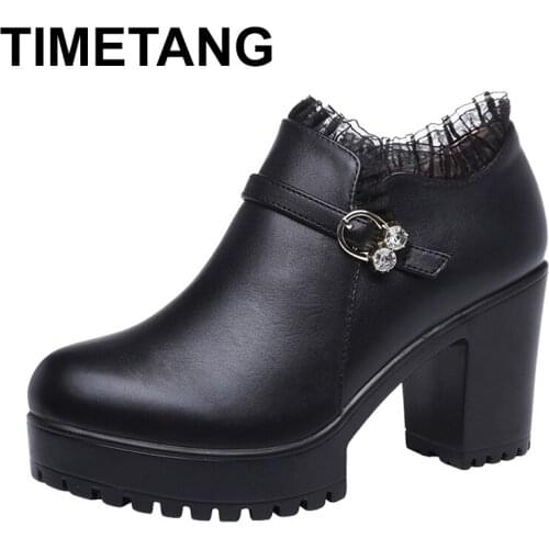 TIMETANGDeep Mouth Heels Platform High Heels Pumps Big Size Women Wedding Shoes Crystal Shoes For Ladies Office Shoes Block Heel