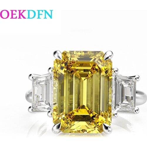 OEKDFN Vintage 100% 925 Sterling Silver Rings 10*14 Citrine Sapphire Ruby Aquamarine Wedding Engagement Couple Ring Jewelry 5-12