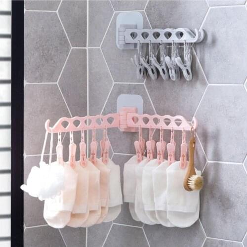 Rotate Cloth Hanger Wall Mount Multifunctional PP 10 Clip Plastic Underwear Drying Rack Multi-Purpose Hooks Bathroom Organizer