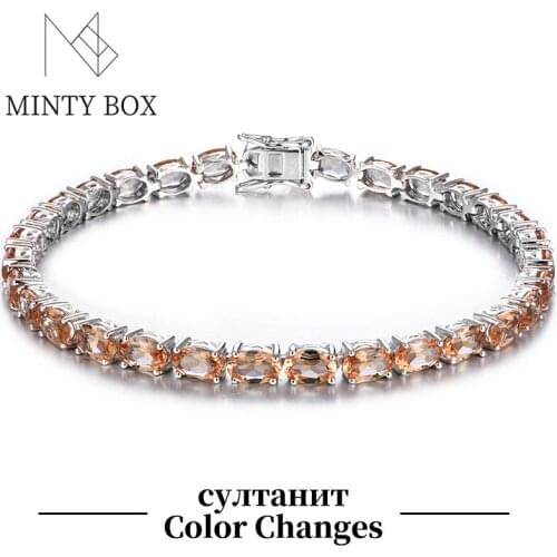 Mintybox 925 Sterling Silver Fashion Zultanite Gemstone Bracelet Oval shape Diaspore Engagement Wedding Bracelet for Women