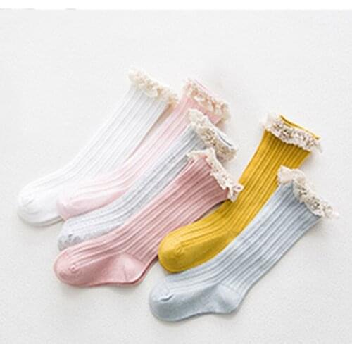 6pair/lot All Season Children Toddlers Middle Tube Sock Girls Baby Jacquard Soft Cotton Laces Babys Kids Princess Dance Socks