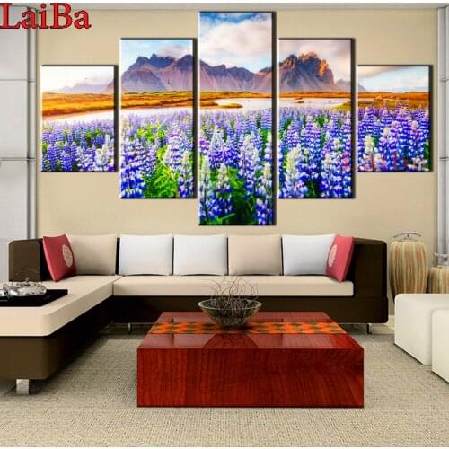Large Lupine Flowers 5pcs/set DIY 5D Full square/round Diamond Painting mountain Embroidery Cross Stitch Kit Rhinestone Decor