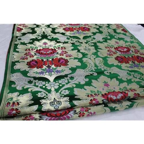C628 Red/Green Florals Jacquard Chinese Silk Jacquard Brocade Fabric Chinese Wedding Couples' Dress Festival Cushion Case Cloth
