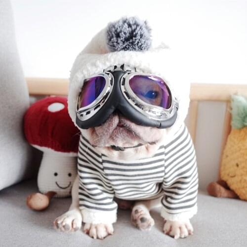 French Bulldog Cotton Hoodies Winter Warm Dog Clothes for Chihuahua Striped Coat for Small Dogs Pet Puppy Hooded Jacket