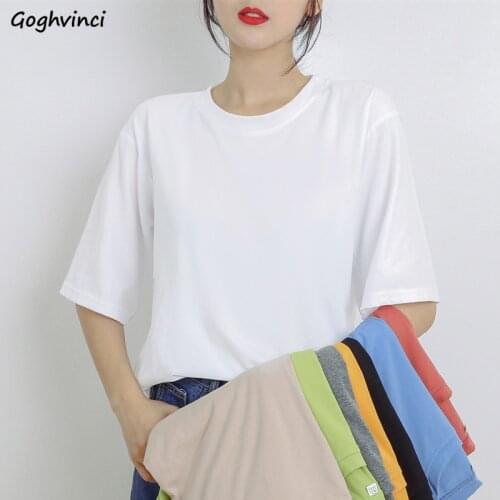 T-shirts Women Basic Solid 9 Colors Korean Style Couple Unisex Simple Loose Lovely Ladies Outerwear Casual Elegant Soft Slim New